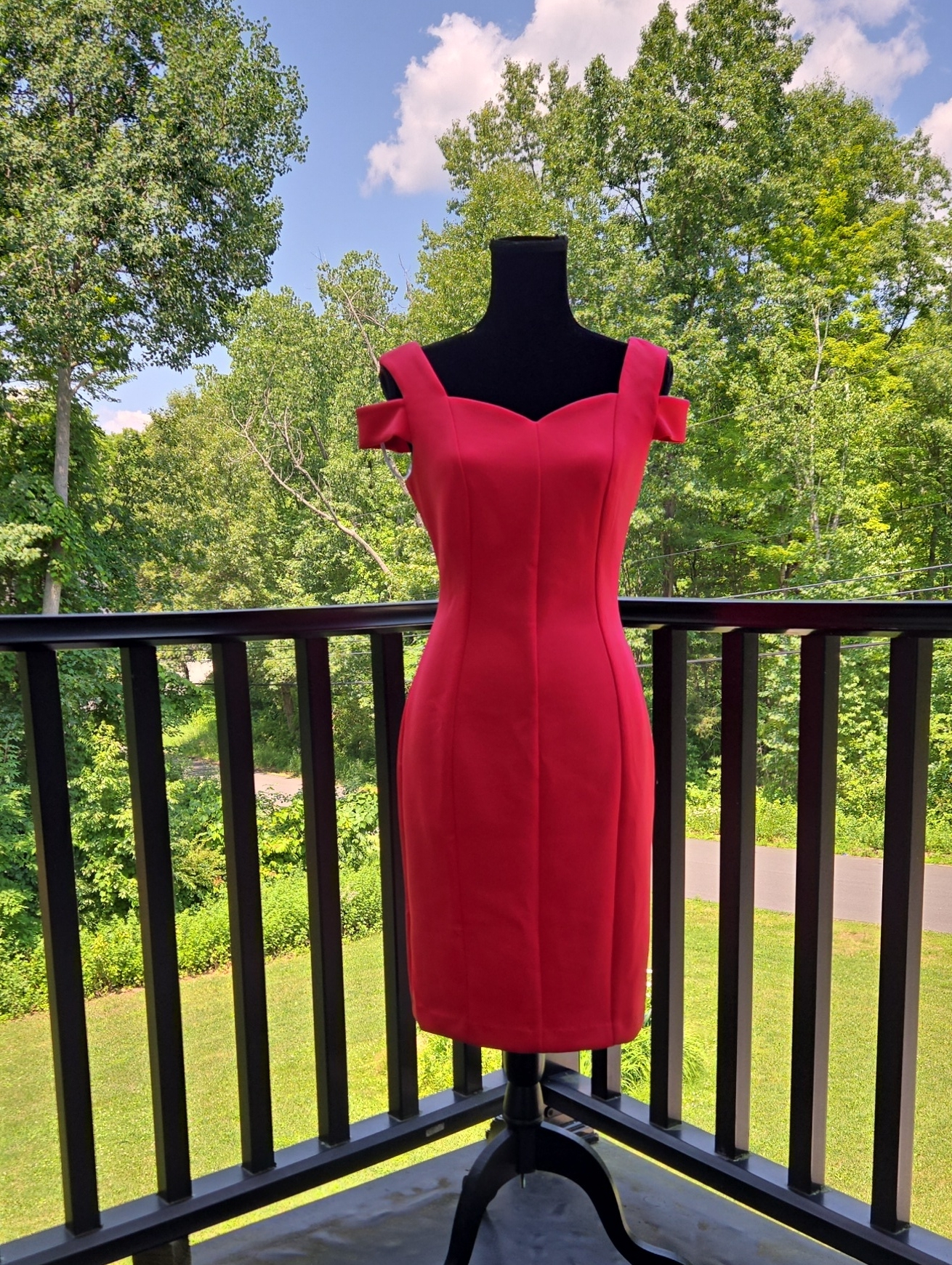 Calvin Klein Red Off-Shoulder Midi Sheath Dress
